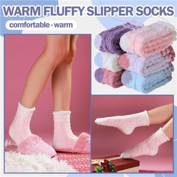 Womens Fuzzy Socks Slipper Winter Fluffy Cozy Cabin Warm Soft Fleece Comfy Socks - Picture 4 of 7